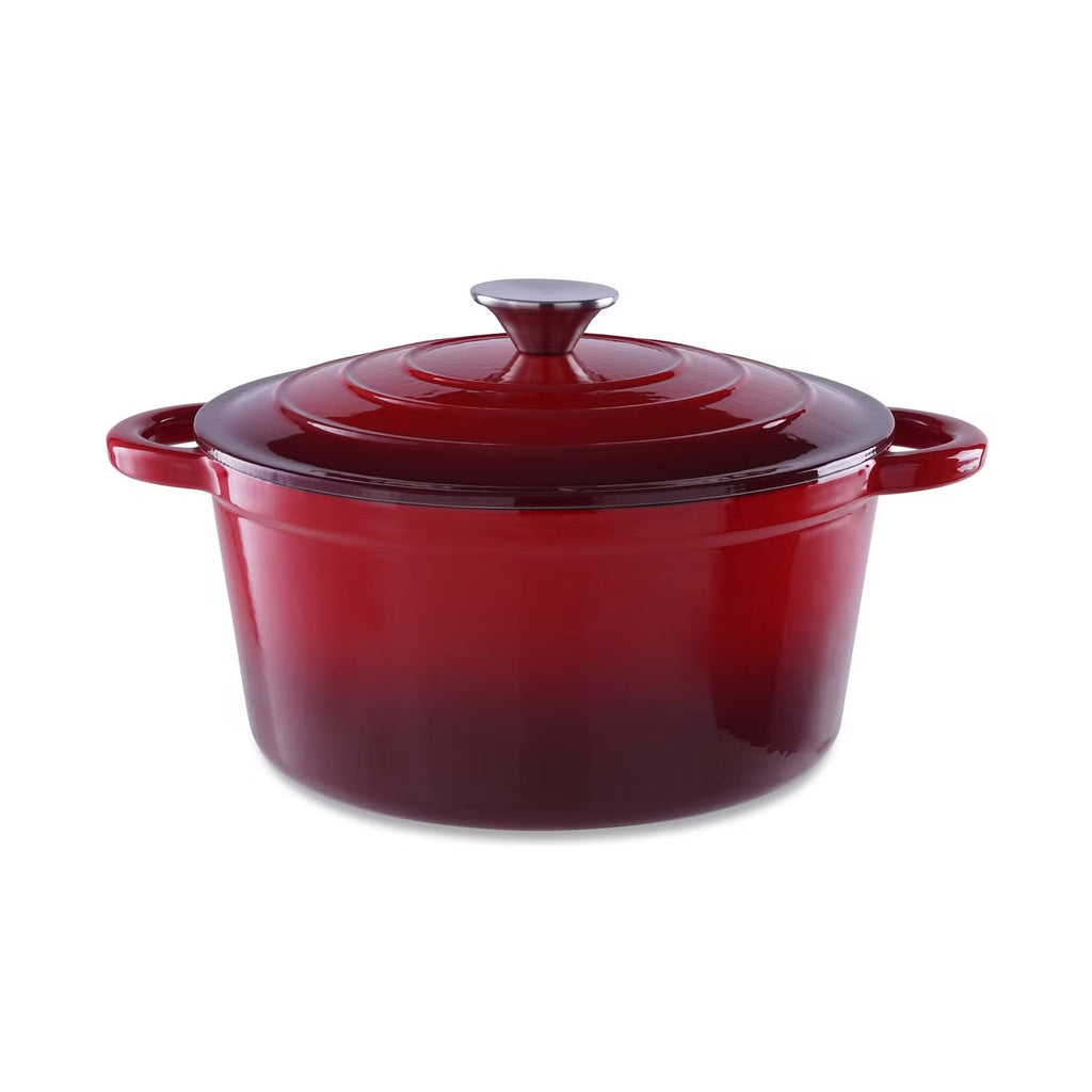 Cast Iron Dutch Oven with Lid and Even Heat Distribution, Red Ombre 2L All Vera Mart