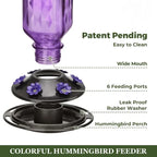 Glass Hummingbird Feeder with Six Flower Ports and Ant Moat, 24oz Capacity All Vera Mart