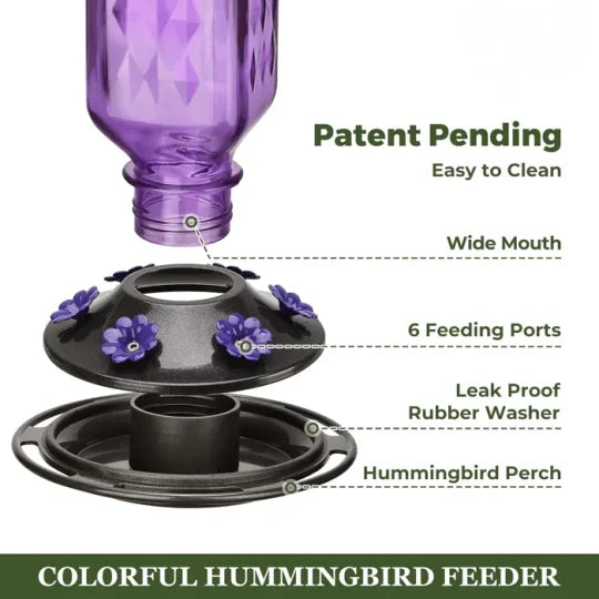 Glass Hummingbird Feeder with Six Flower Ports and Ant Moat, 24oz Capacity All Vera Mart