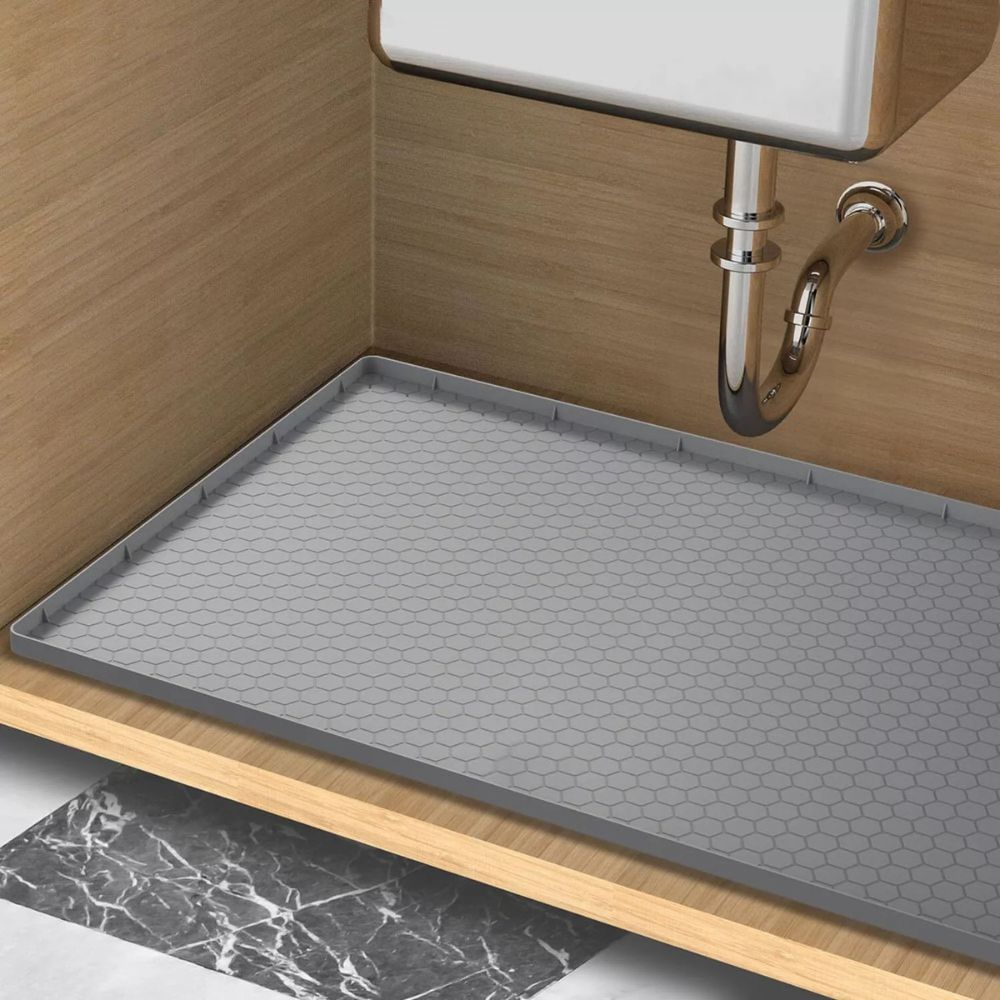 Silicone Under Sink Mat with Raised Edge Containment and Textured Grip Surface, 34x22 Inches All Vera Mart