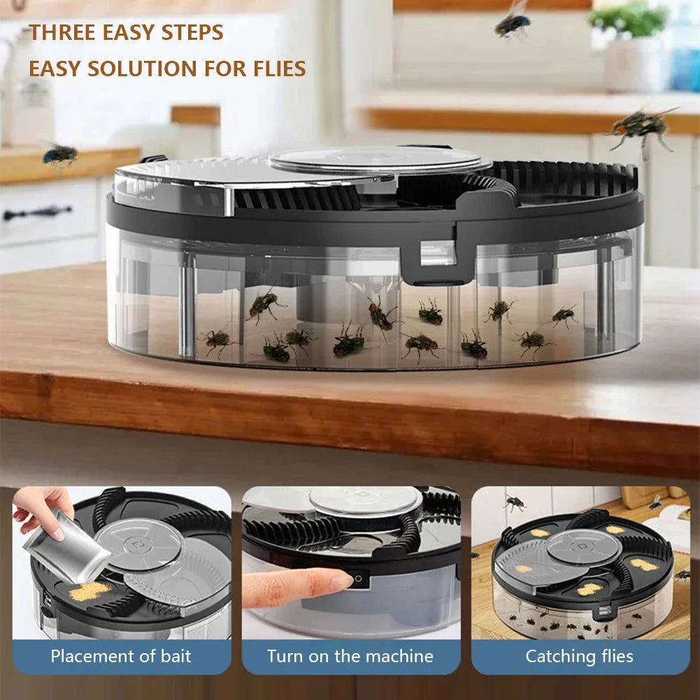 Rechargeable Fly Trap with Rotating Blade and Non-Toxic Bait, 120 Square Meter Coverage All Vera Mart