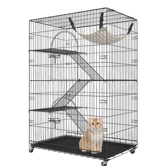 Four Tier Cat Enclosure with Platforms and Hammock for Multiple Pets All Vera Mart