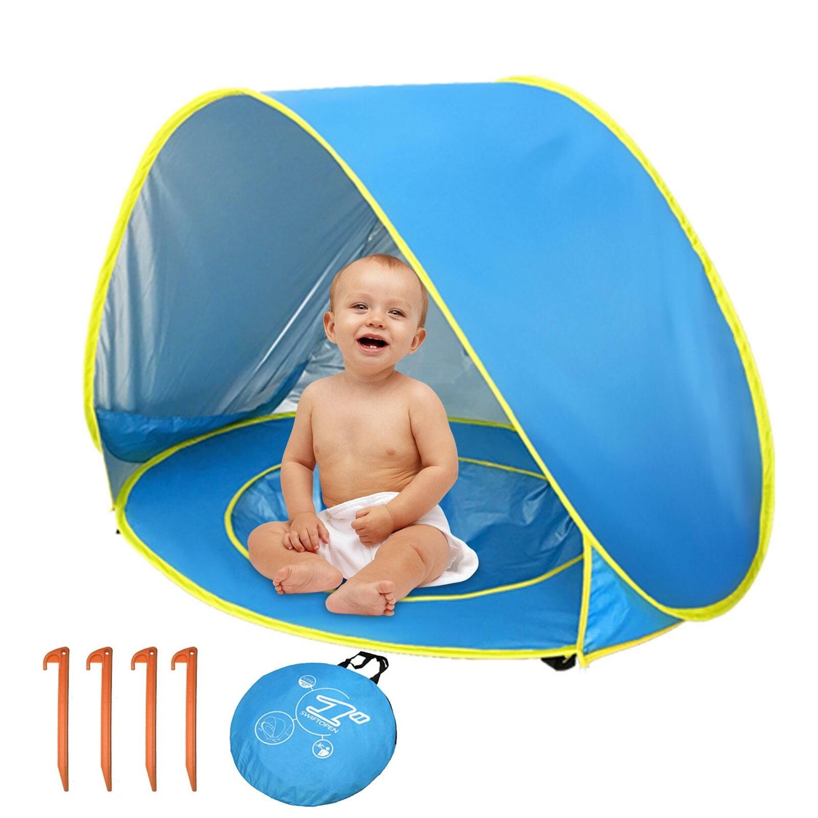 Pop Up Baby Beach Tent with Silver Coated Fabric and Mesh Ventilation, Ground Stakes Included All Vera Mart