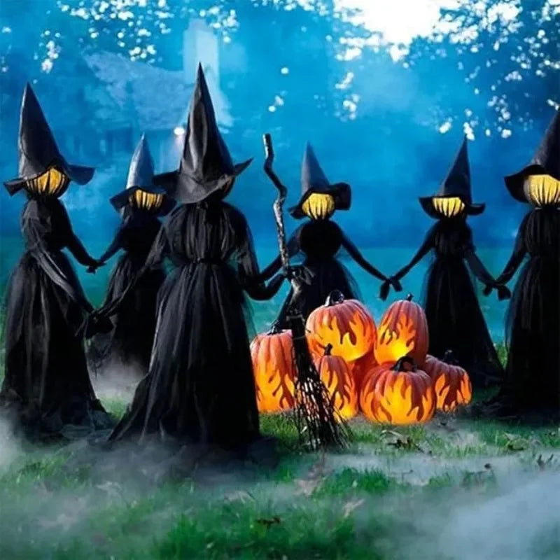 Glowing Witch Figures with Sound Sensor and Flickering Lights, 59in Tall Set of 3 All Vera Mart