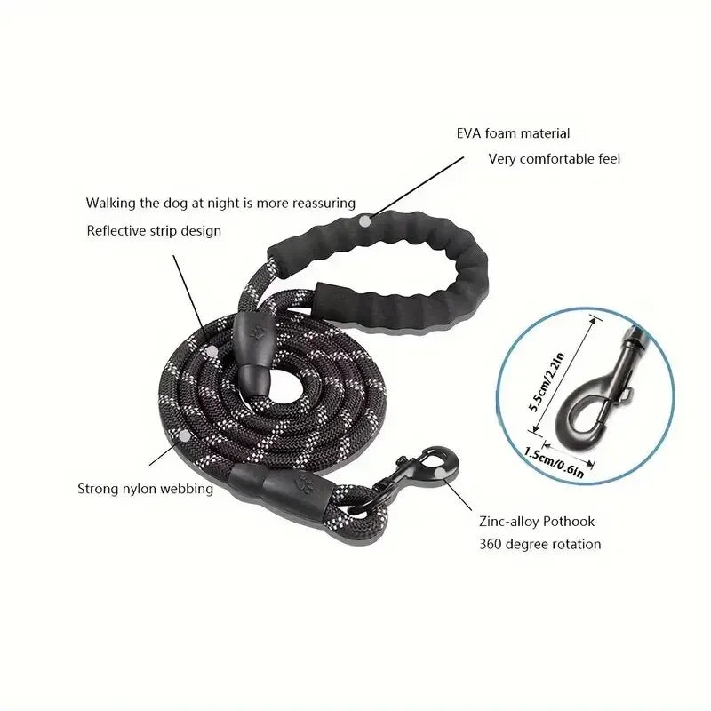 Dog Leash 4.9ft with Reflective Stitching and Double Rope Construction All Vera Mart