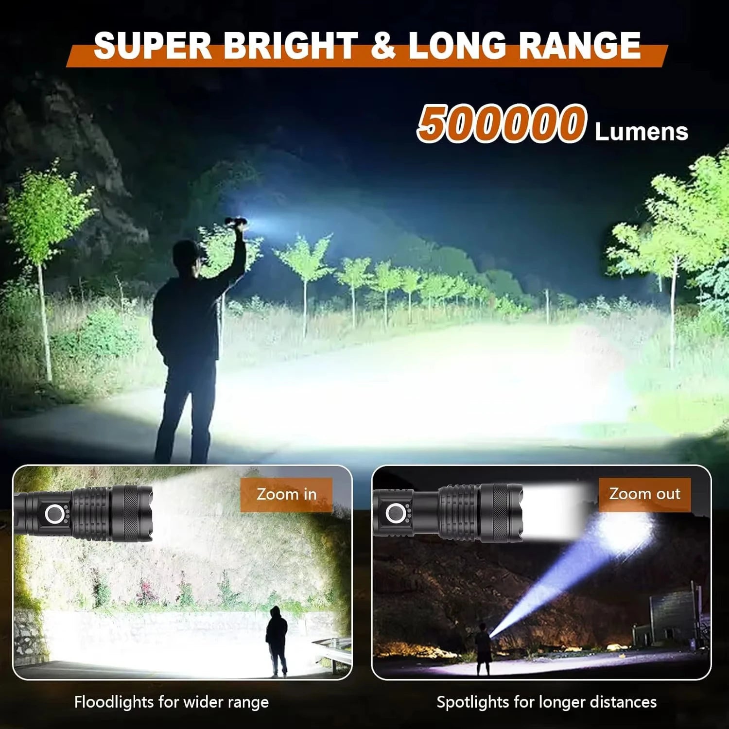Rechargeable Flashlight with Adjustable Focus Beam and Five Lighting Modes, IPX6 Waterproof All Vera Mart