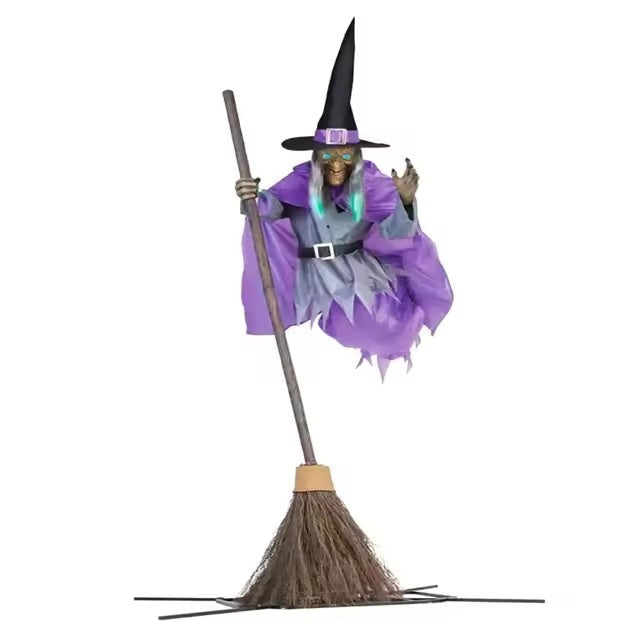 Flying Witch Yard Decoration 6-Foot with Broom and Ground Stake All Vera Mart