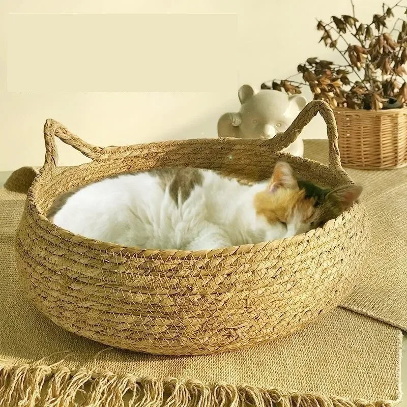 Woven Cattail Cat Bed with Removable Seasonal Pad All Vera Mart