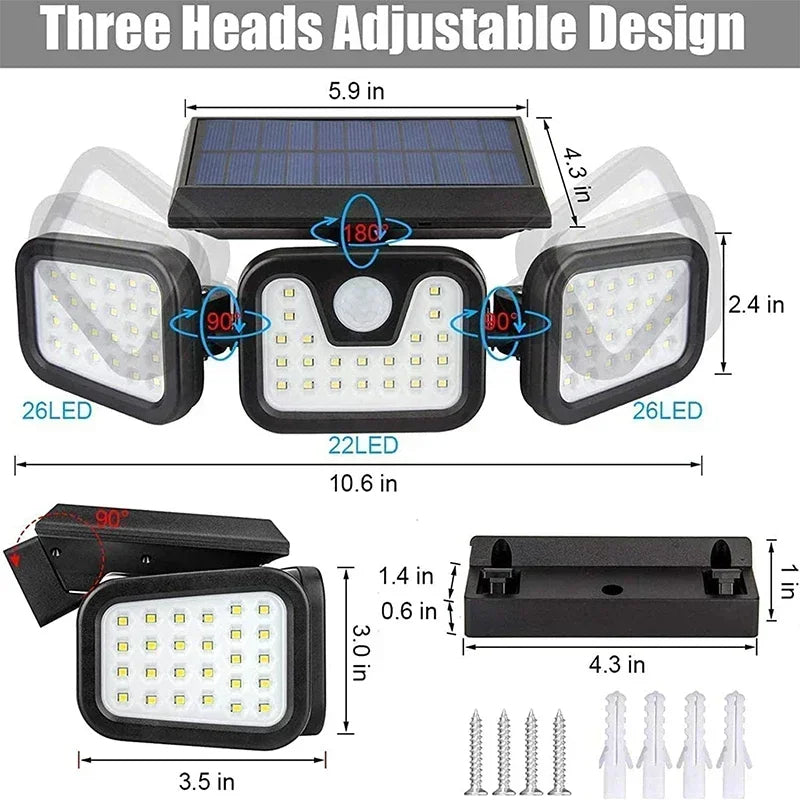 Solar Motion Sensor Light with 74 LEDs and Adjustable Head for Outdoor Pathways All Vera Mart