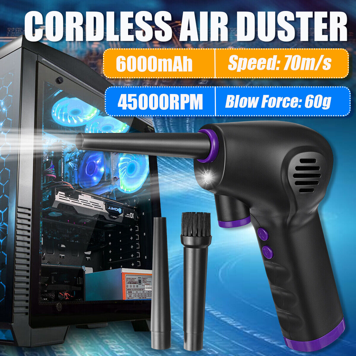Handheld Air Blower with 156.6 MPH Airflow and Interchangeable Nozzles, 60 Min Runtime All Vera Mart