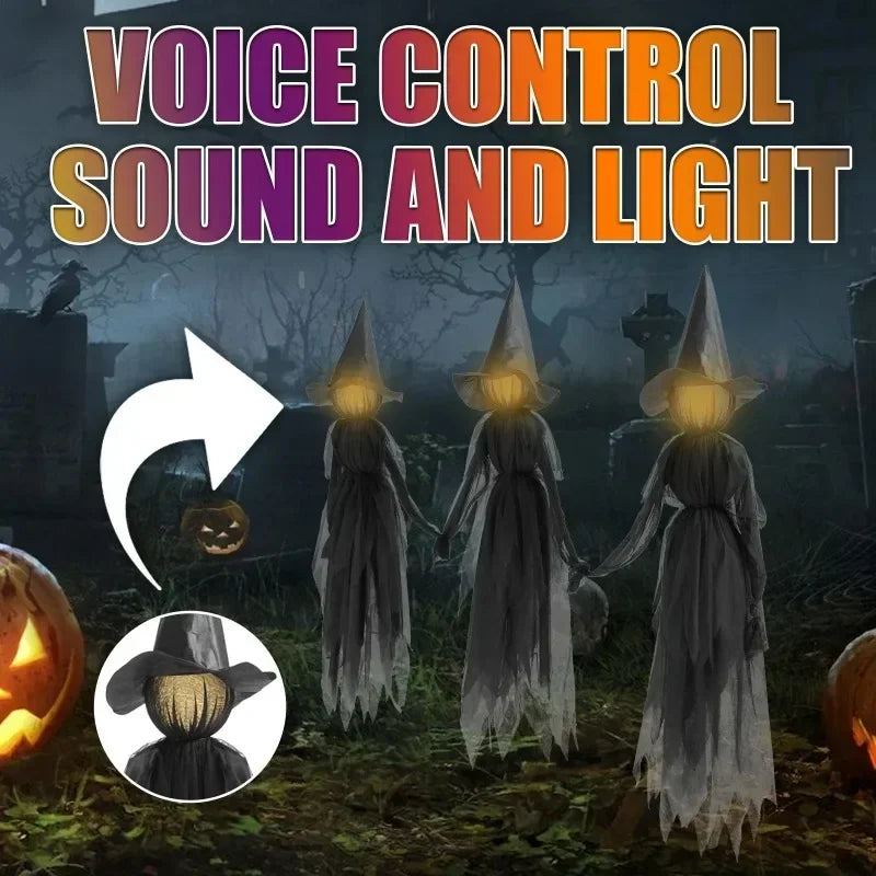 Glowing Witch Figures with Sound Sensor and Flickering Lights, 59in Tall Set of 3 All Vera Mart