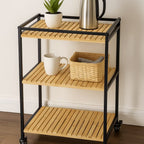 Bamboo Storage Trolley with Three Open Tiers and Rolling Wheels for Bathrooms and Kitchens All Vera Mart