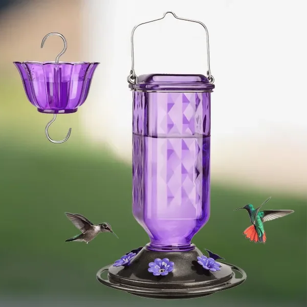 Glass Hummingbird Feeder with Six Flower Ports and Ant Moat, 24oz Capacity All Vera Mart