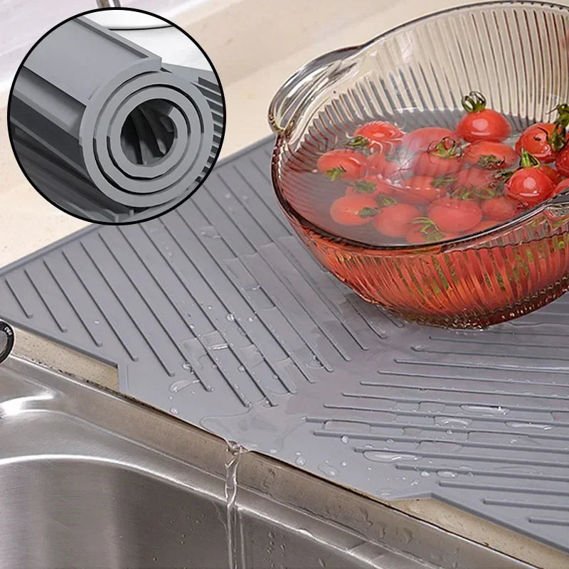 Grooved Silicone Dish Drying Mat with Dual-Sided Channels and Textured Grip All Vera Mart
