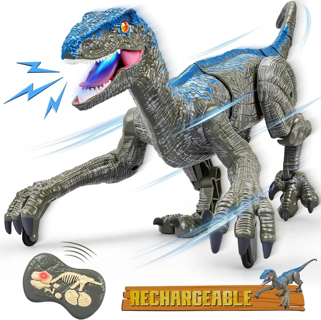Velociraptor Toy with 2.4GHz Remote and Lifelike Motion, Lights, Rechargeable USB All Vera Mart