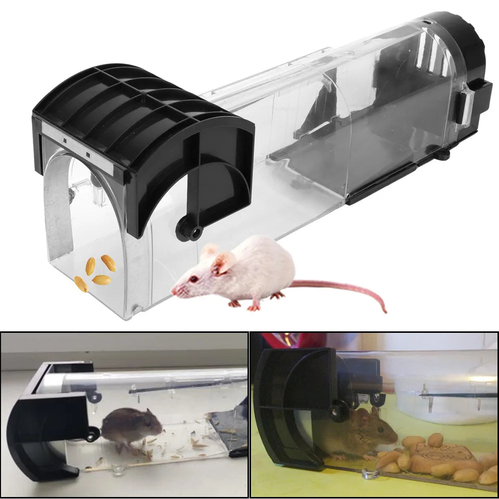 Live Catch Mouse Trap with Spring-Loaded Metal Door and Clear Plastic Body All Vera Mart