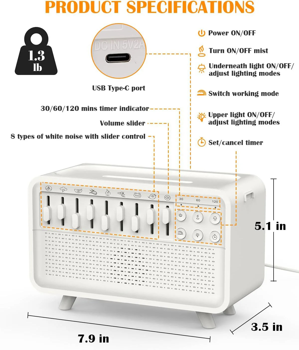 Ambient Sound Machine with Cool Mist Humidifier and Night Light All Vera Mart