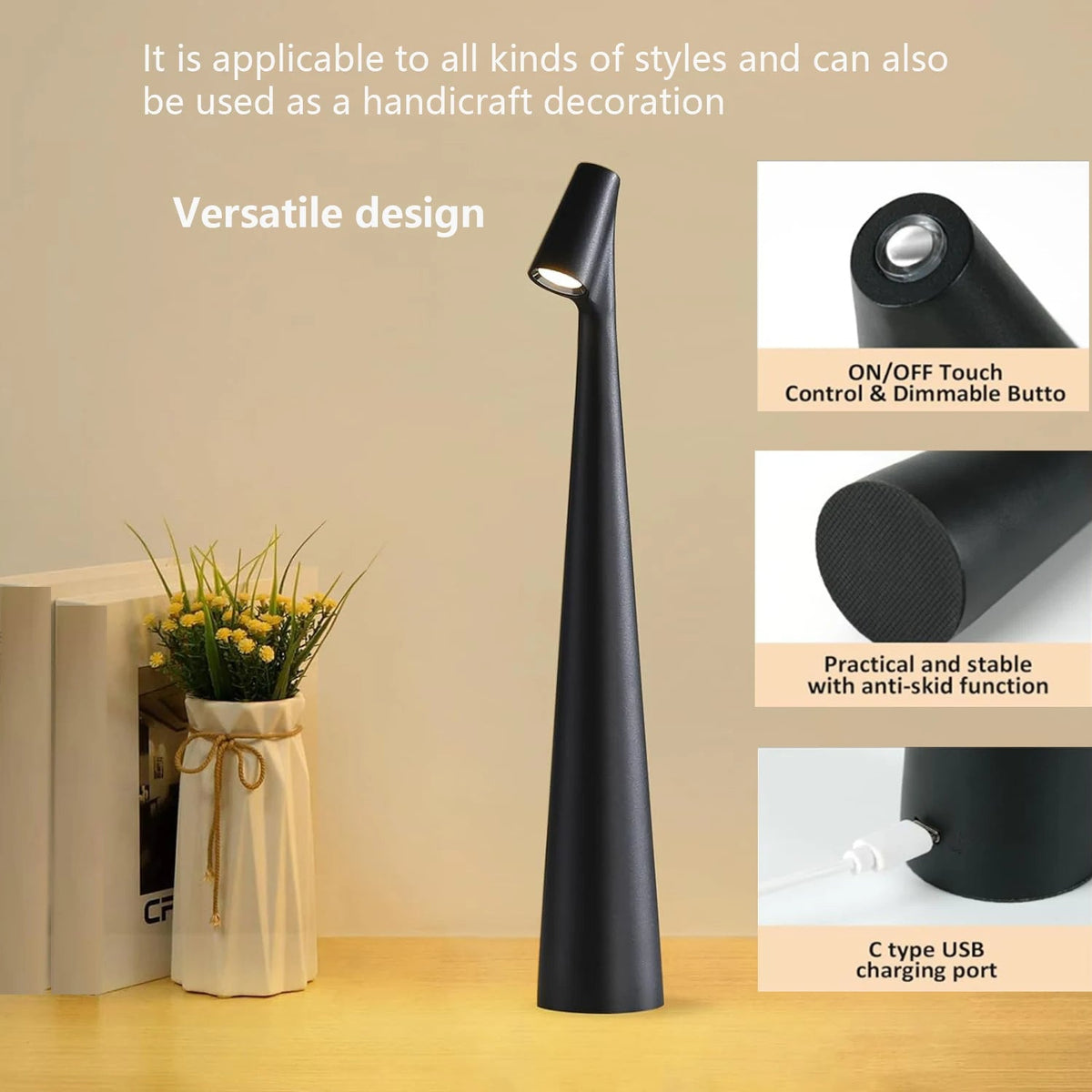 Rechargeable Desk Lamp with Touch Sensor and Three Color Temperatures All Vera Mart