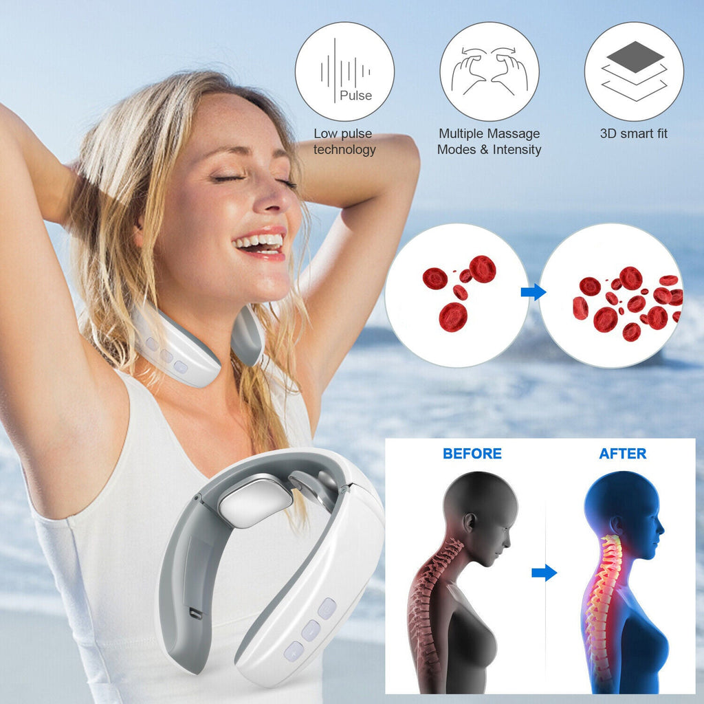 Rechargeable Neck Massager with Four Pulse Contacts and Six Massage Modes All Vera Mart