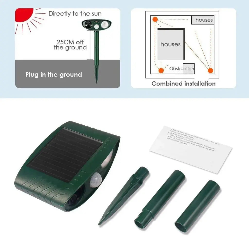 Solar Ultrasonic Deer Repeller with Motion Sensor and Dual Speakers, Weather Resistant All Vera Mart