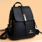 Professional women's office backpack, sleek PU leather design with multi-compartments for organization.