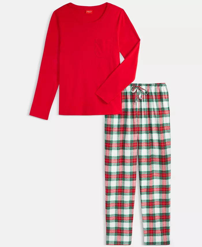 Women's Flannel Pajama Set with Plaid Print and Side Pockets, Adjustable Drawstring All Vera Mart