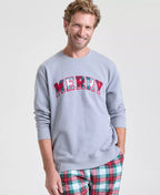 Crewneck Sweatshirt with Plaid Merry Appliqué and Long Sleeves, Hip Length All Vera Mart