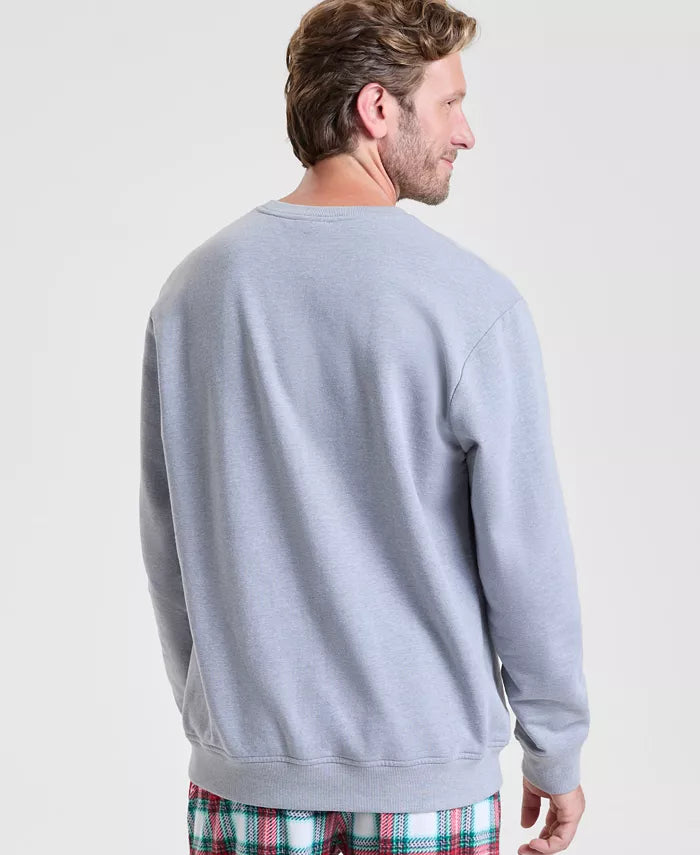 Crewneck Sweatshirt with Plaid Merry Appliqué and Long Sleeves, Hip Length All Vera Mart