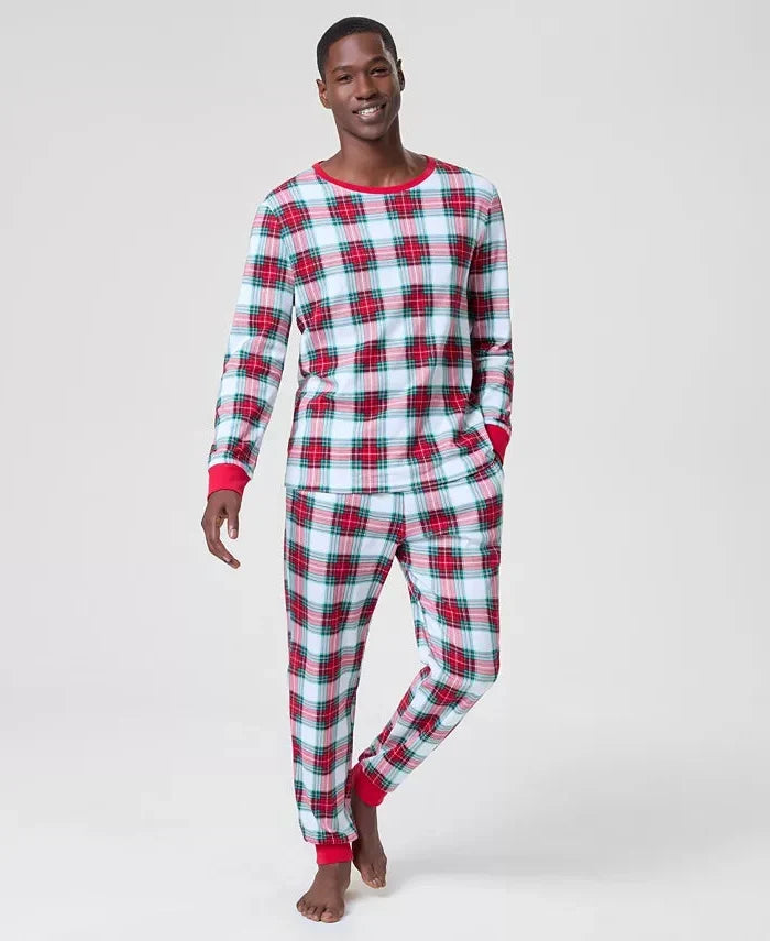 Long Sleeve Plaid Pajama Set with Adjustable Drawstring Waist and Side Pockets All Vera Mart