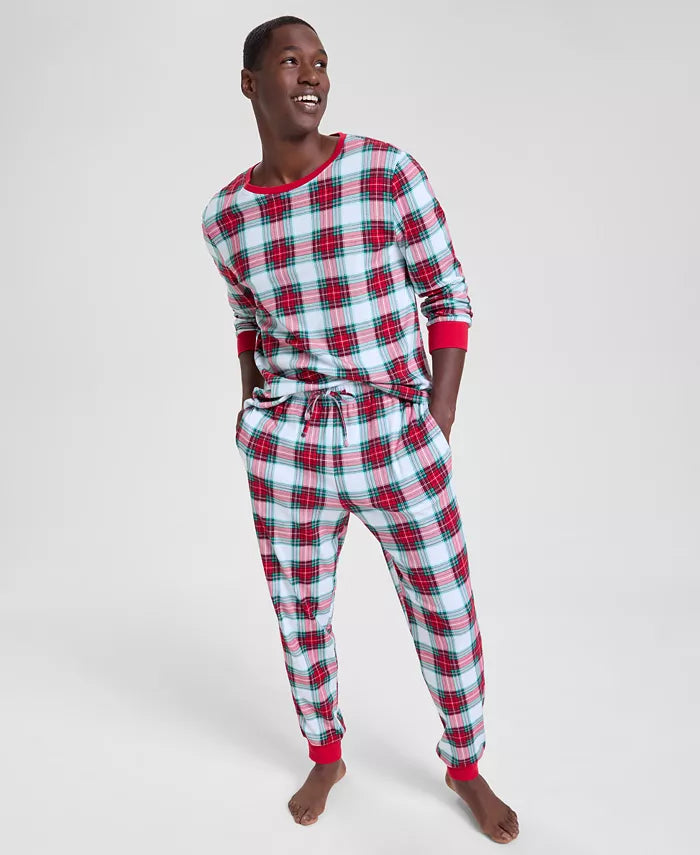Long Sleeve Plaid Pajama Set with Adjustable Drawstring Waist and Side Pockets All Vera Mart