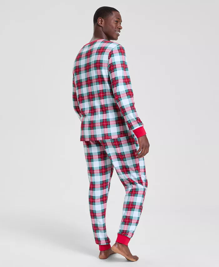 Long Sleeve Plaid Pajama Set with Adjustable Drawstring Waist and Side Pockets All Vera Mart