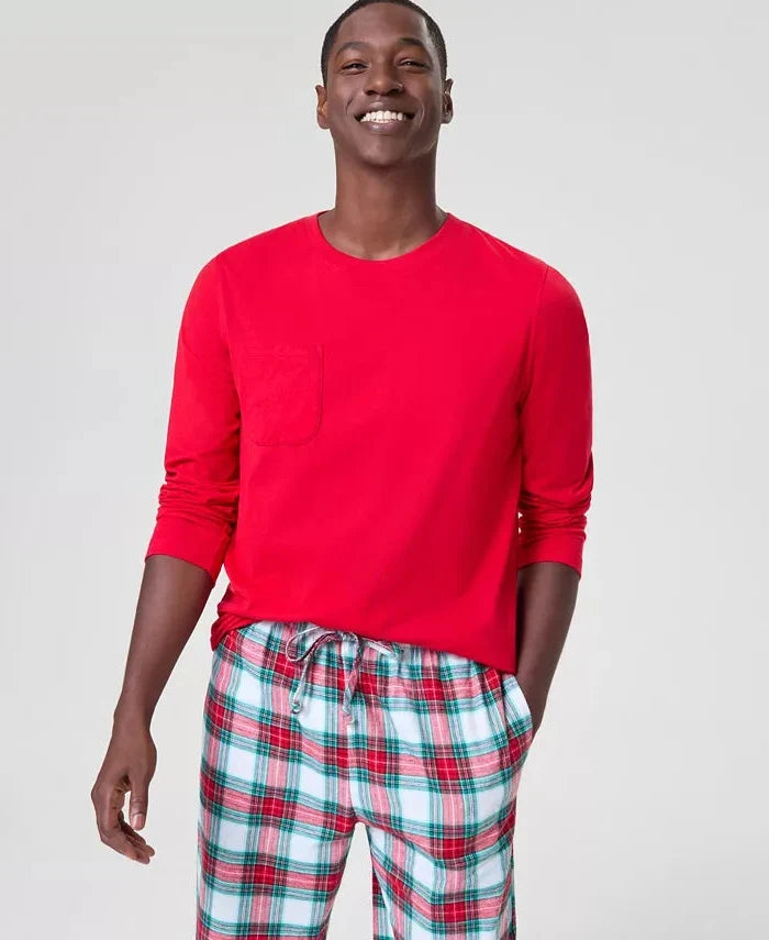 Plaid Flannel Two-Piece Pajamas with Adjustable Drawstring and Side Pockets All Vera Mart