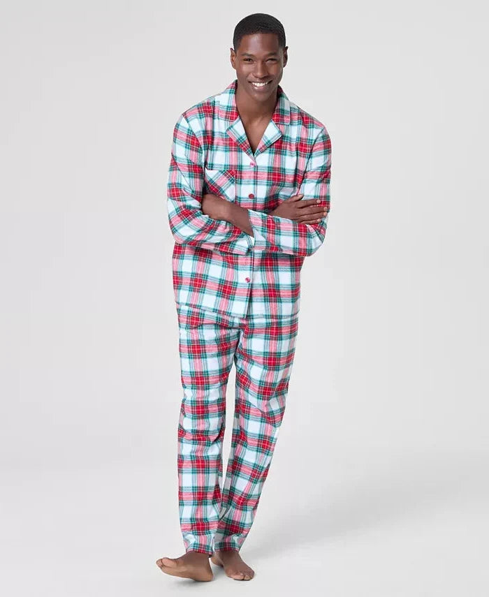 Plaid Pajama Set with Buttoned Top and Drawstring Pants, Side Pockets All Vera Mart