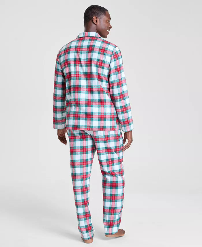 Plaid Pajama Set with Buttoned Top and Drawstring Pants, Side Pockets All Vera Mart