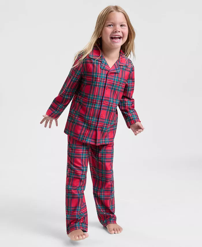 Plaid Pajama Set with Button-Front Shirt and Elastic Waist Pants for Kids All Vera Mart