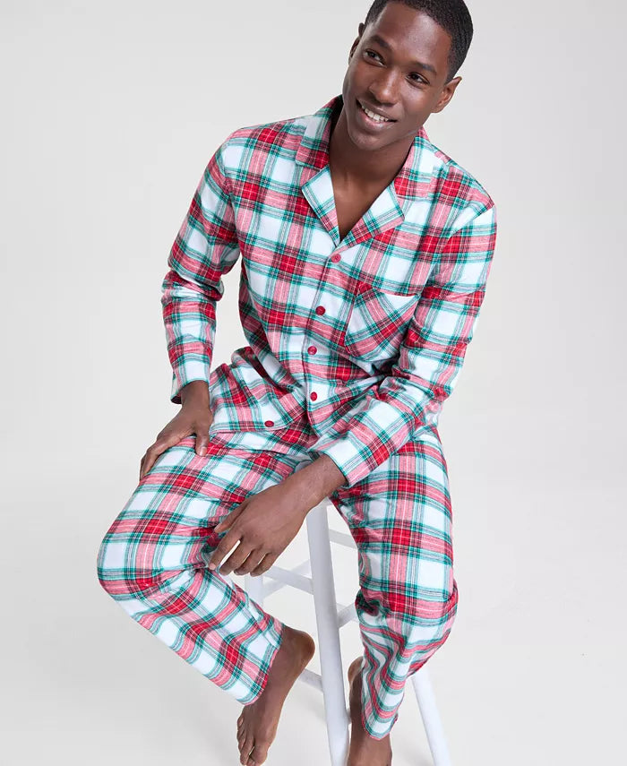 Plaid Pajama Set with Buttoned Top and Drawstring Pants, Side Pockets All Vera Mart