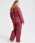Flannel Pajama Set with Button Front Top and Drawstring Pants, Plaid Pattern All Vera Mart