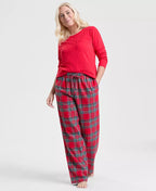 Plaid Pajama Set with Crewneck Pullover Top and Drawstring Pants in Cotton
