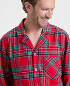 Woven Flannel Pajama Set with Button Front Top and Drawstring Pants, Plaid Pattern All Vera Mart