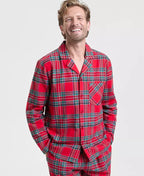 Woven Flannel Pajama Set with Button Front Top and Drawstring Pants, Plaid Pattern All Vera Mart