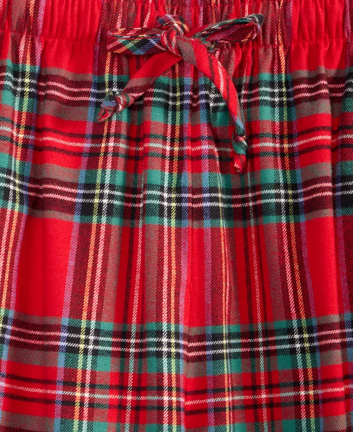 Woven Flannel Pajama Set with Button Front Top and Drawstring Pants, Plaid Pattern All Vera Mart