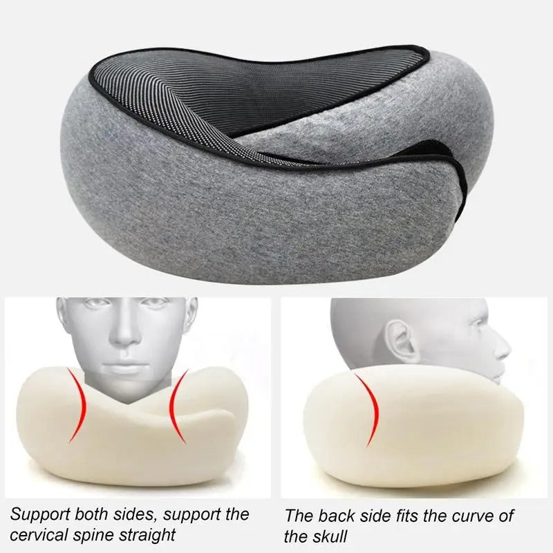 Memory Foam Neck Pillow with Adjustable Fastener and Cotton Cover, Includes Carry Bag All Vera Mart