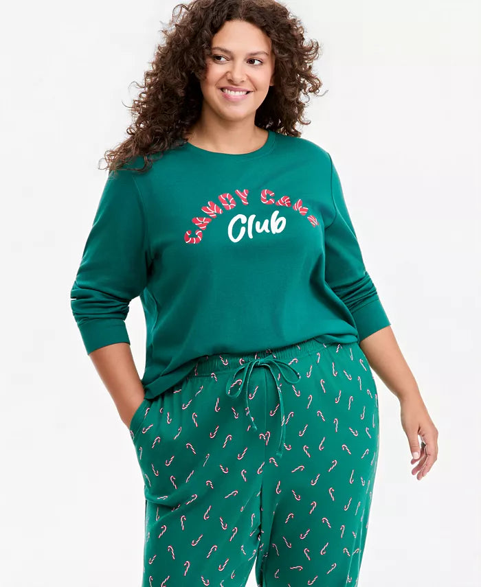 Women's Holiday Pajama Set with Long Sleeves and Side Pockets, Natural Fiber All Vera Mart