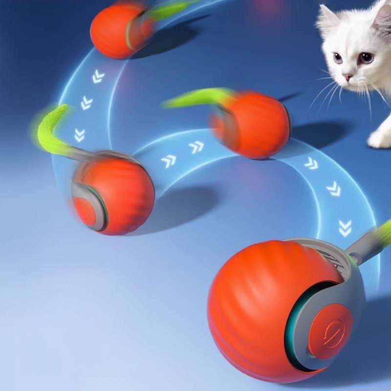 Smart Rolling Cat Ball with Sensor Activation and Feather Attachment, Dual Mode All Vera Mart