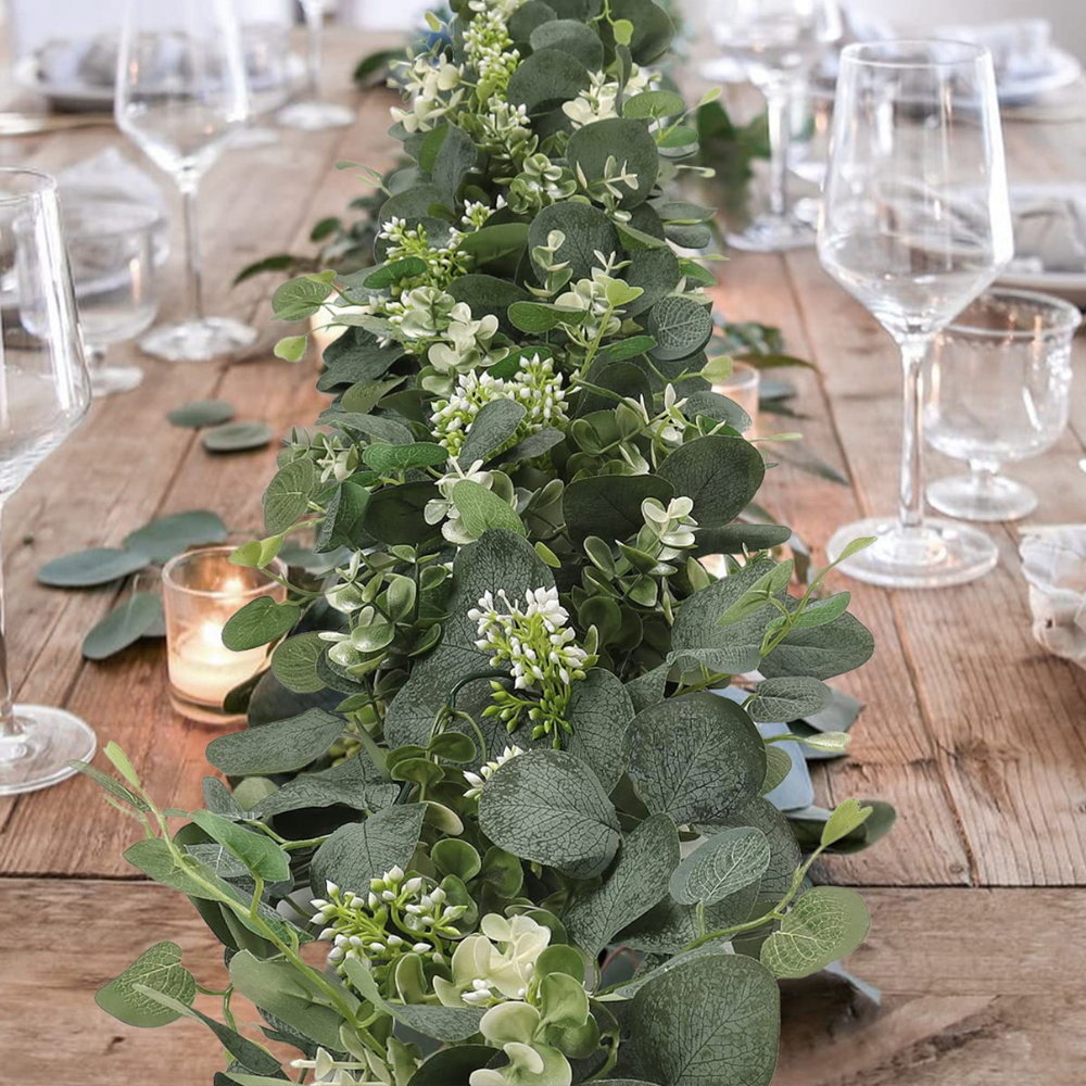 Faux Eucalyptus Garland with Silk Leaves and Bendable Stems, 70.8 Inches All Vera Mart