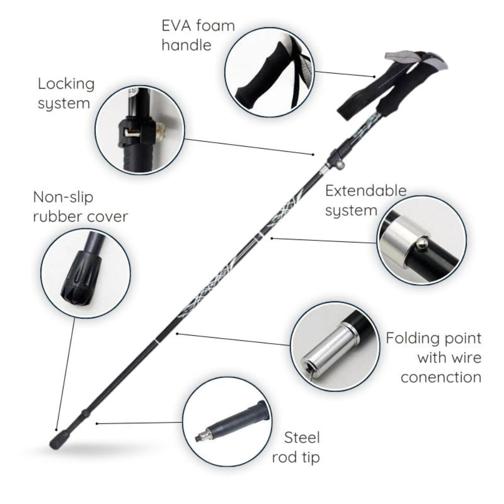 Folding Trekking Stick with Alloy Steel Frame and Non Slip Handle, 9oz All Vera Mart