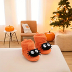 Kids Ankle High Slippers with Pumpkin Spider Graphics and Fleece Lining All Vera Mart