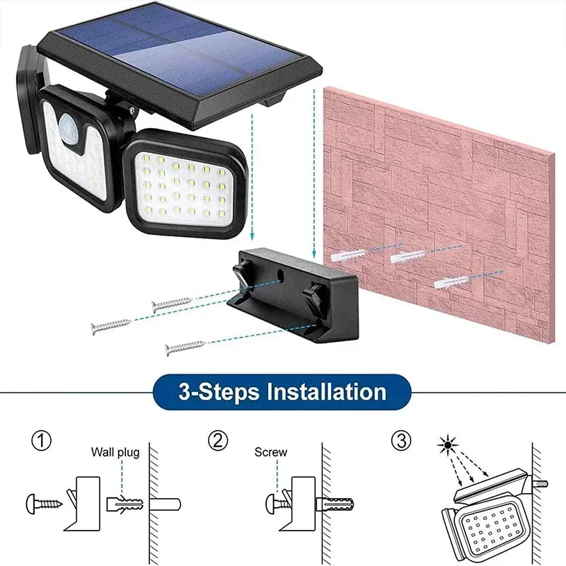 Solar Motion Sensor Light with 74 LEDs and Adjustable Head for Outdoor Pathways All Vera Mart