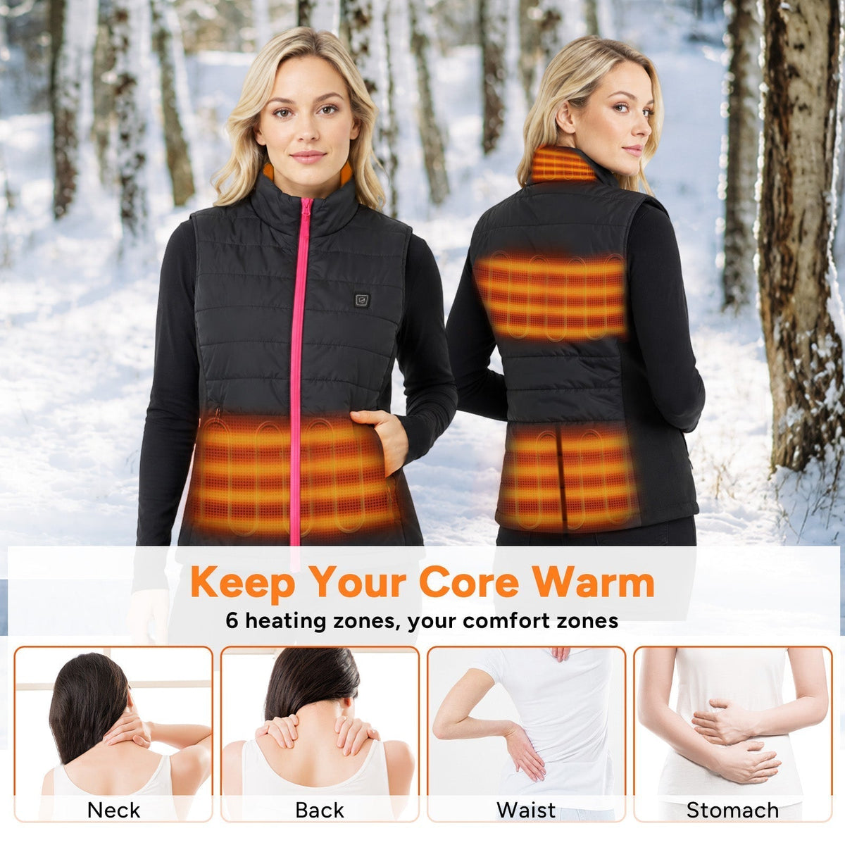 Women's Heated Vest with 6 Heating Zones and 3 Temperature Levels, Machine Washable All Vera Mart