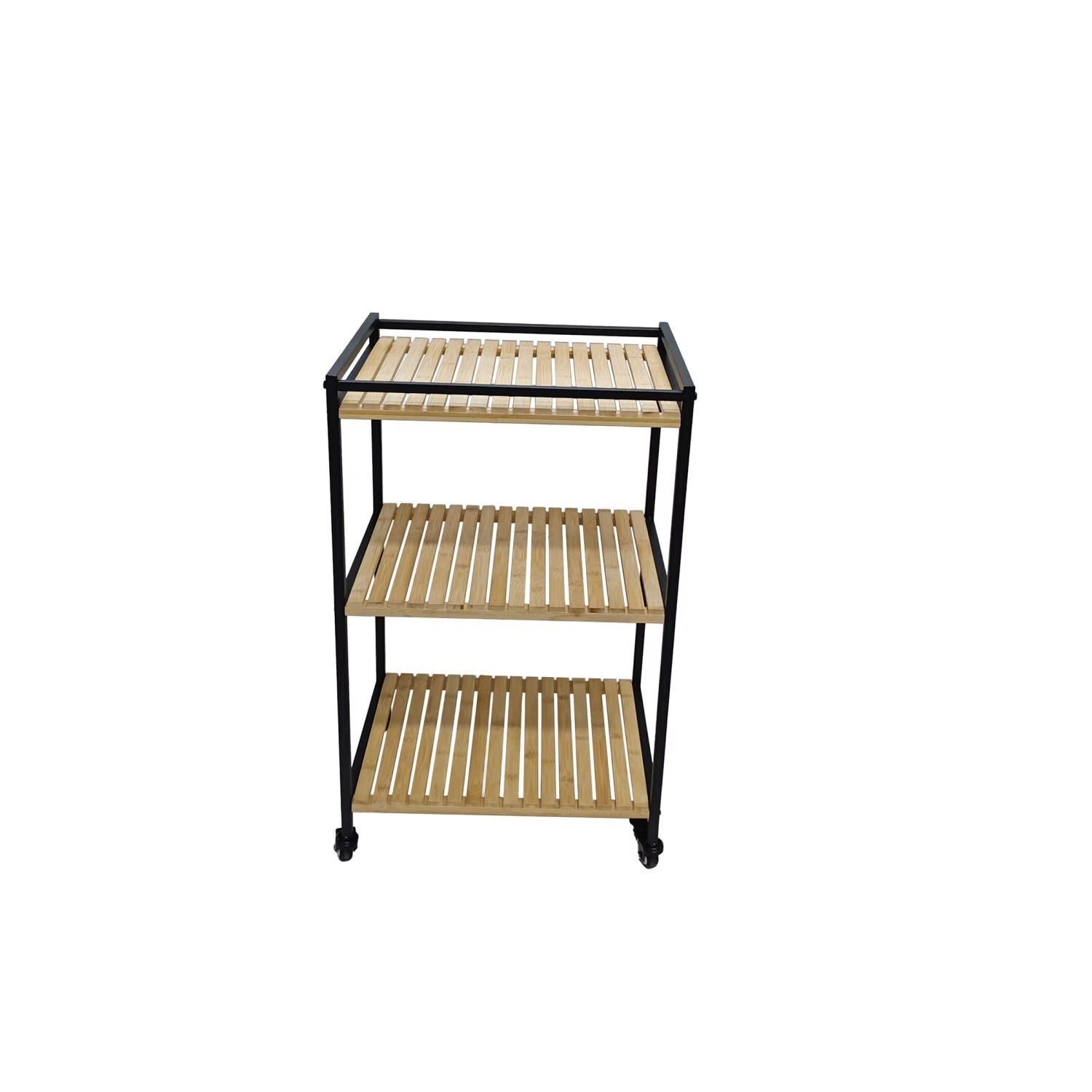 Bamboo Storage Trolley with Three Open Tiers and Rolling Wheels for Bathrooms and Kitchens All Vera Mart